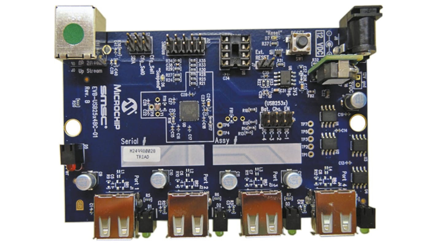 Microchip 4-port USB 2.0 Hub with Battery Charging Evaluation Board USB2534 Evaluation Kit EVB-USB2534BC