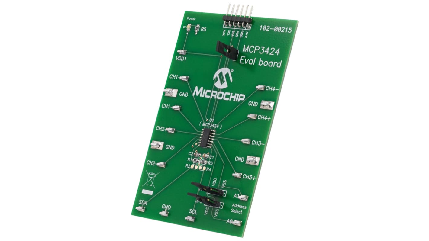 Vývojová sada pro převod signálu ADC for MCP3424, klasifikace: Vyhodnocovací deska Microchip 18bitový