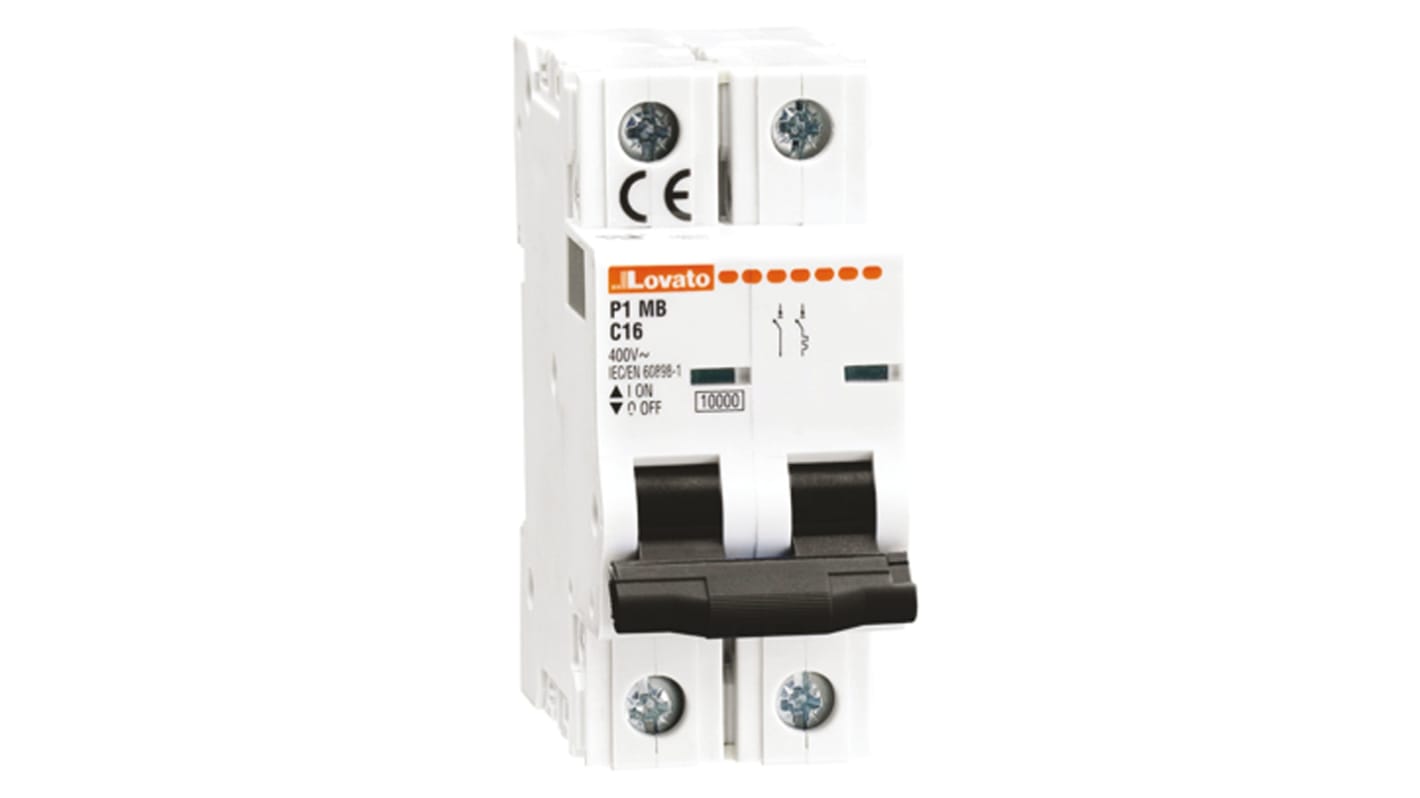 Lovato ModuLo P1MB MCB, 1P+N, 2A Curve C, 230V AC, 60V DC, 6 kA Breaking Capacity