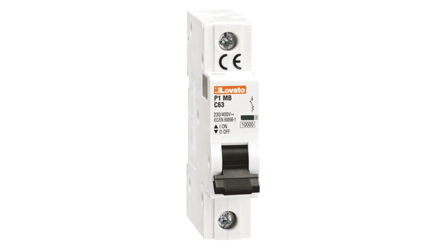 Lovato ModuLo P1MB MCB, 1P, 6A Curve C, 230V AC, 60V DC, 10 kA Breaking Capacity