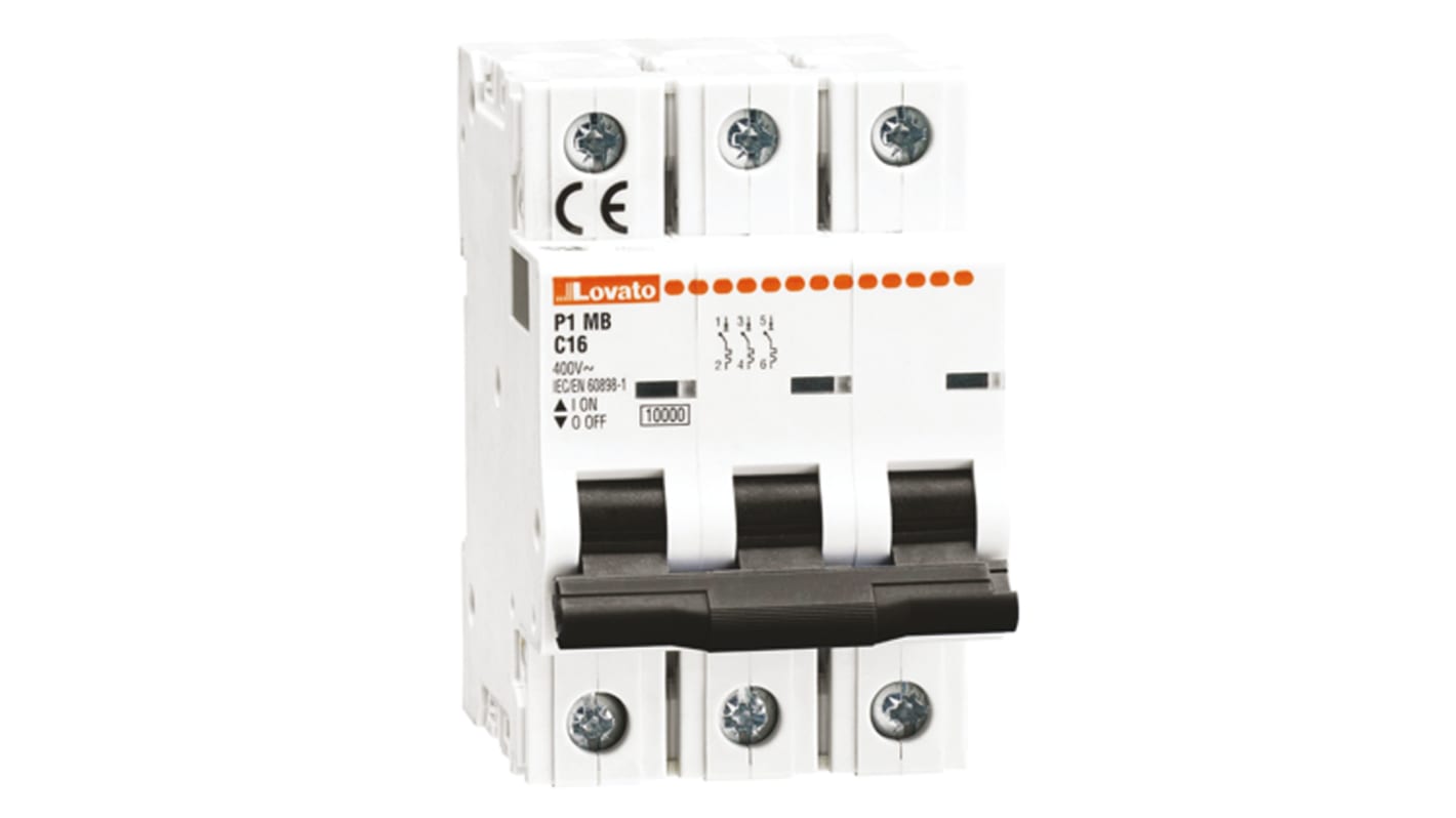 Lovato ModuLo P1MB MCB, 3P, 1A Curve B, 230V AC, 10 kA Breaking Capacity