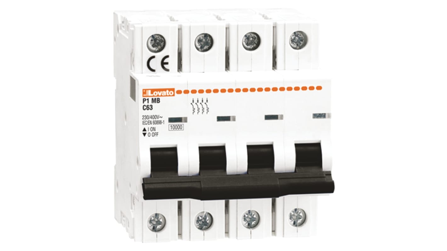 Lovato ModuLo P1MB MCB, 4P, 1A Curve B, 230V AC, 10 kA Breaking Capacity