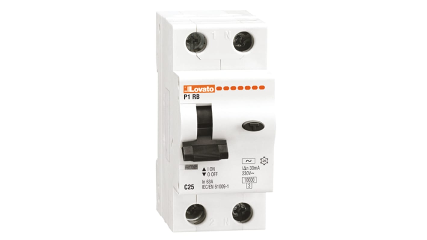 Interruptor automático y diferencial 1P+N, 25A, Sensibilidad 300mA, Curva Tipo C, Montaje en Carril DIN