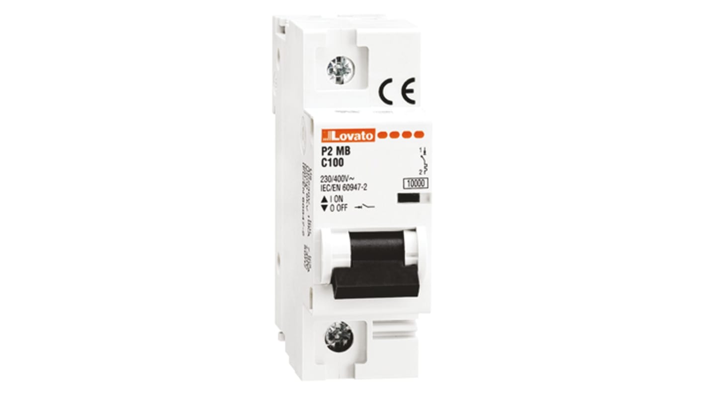 Lovato ModuLo P2MB MCB, 1P, 100A Curve C, 230V AC, 60V DC, 10 kA Breaking Capacity