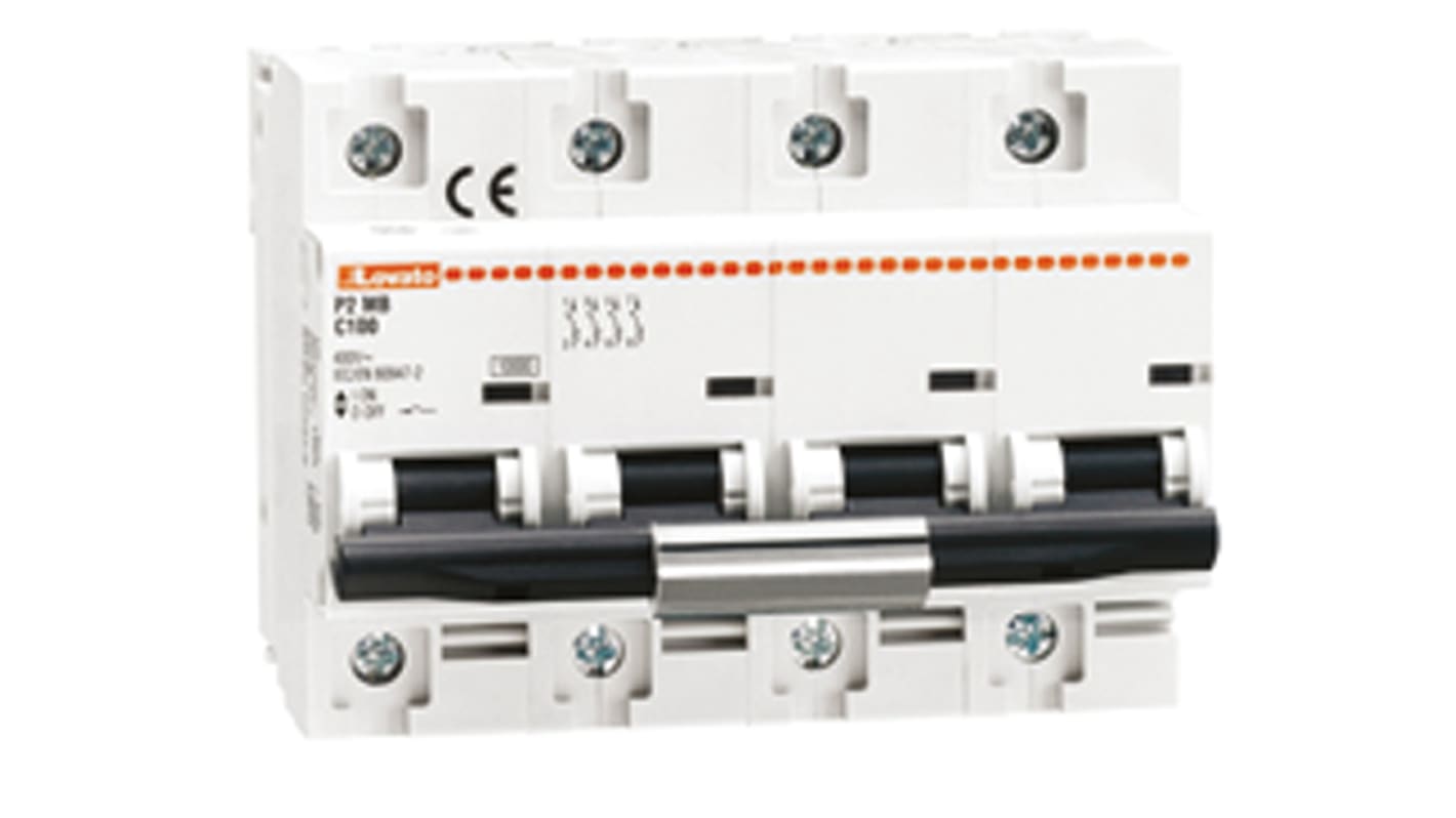 Lovato ModuLo P2MB MCB, 4P, 80A Curve C, 230V AC, 60V DC, 10 kA Breaking Capacity