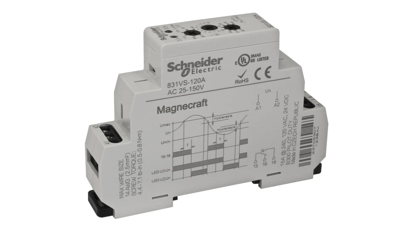 831VS120A Schneider Electric DIN Rail Mount Timer Relay, 200V ac, 1