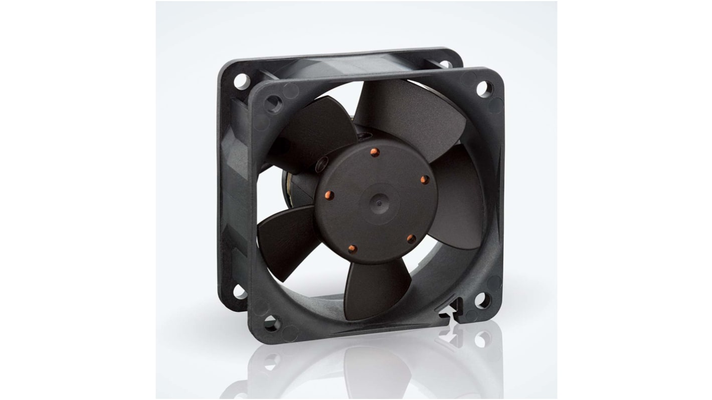 Ventilador Axial ebm-papst 600 N de 60 x 60 x 25mm, 24 V dc, 3W, 6850rpm, caudal 56m³/h, 41dB, salida Tensión, IP20