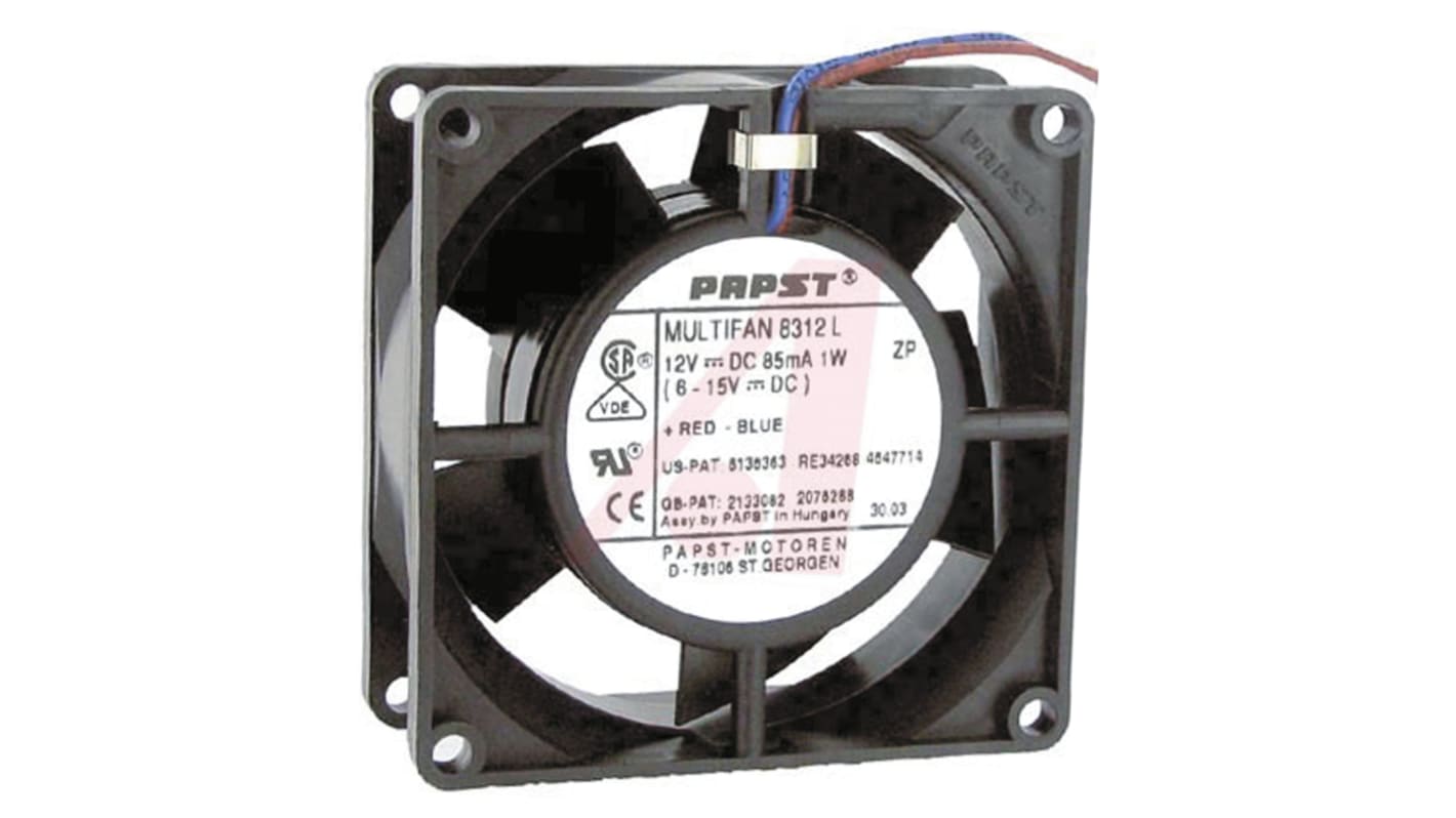 ebm-papst 8300 Series Axial Fan, 12 V dc, DC Operation, 67m³/h, 4W, 80 x 80 x 32mm