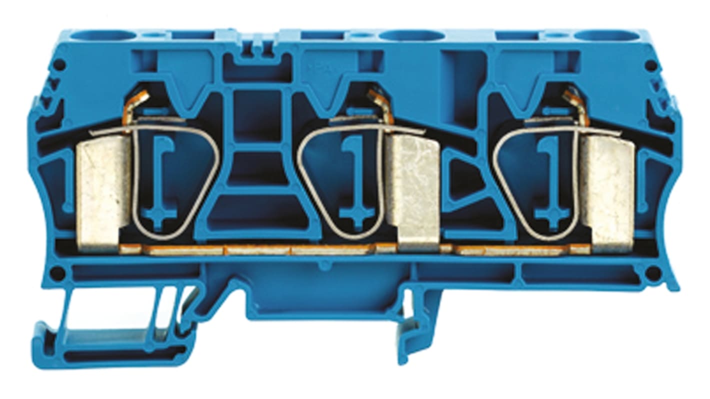 Weidmuller Z Series Blue Feed Through Terminal Block, Single-Level, Clamp Termination