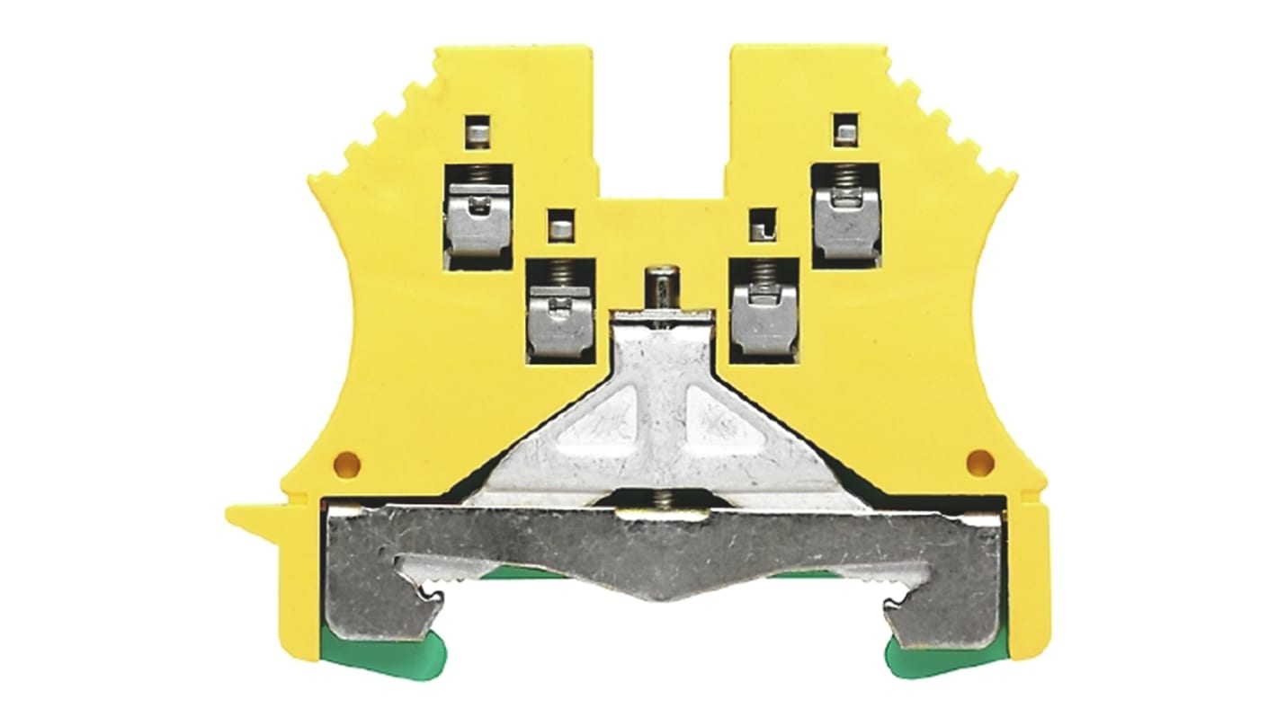 Weidmüller W Series Green, Yellow DIN Rail Terminal Block, 1.5mm², Single-Level, Screw Termination