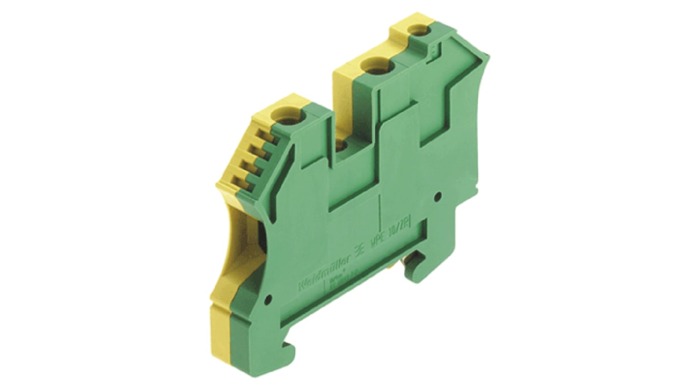 Weidmüller W Series Green, Yellow DIN Rail Terminal Block, Single-Level, Screw Termination