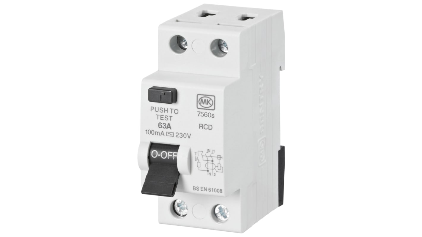 MK Electric RCD/FI-Schalter, 63 A, Empfindlichkeit 100mA, für DIN-Schienen