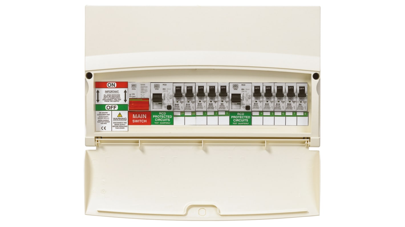 MK Electric 10 Way Split Load Metal Consumer Unit, 100A, IP2XC K