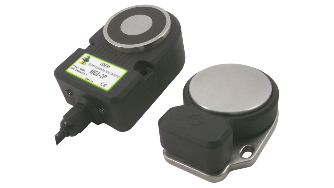 IDEM MGL Series Magnetic, RFID Non-Contact Safety Switch, 24V dc, Plastic Housing, 2NC, M12