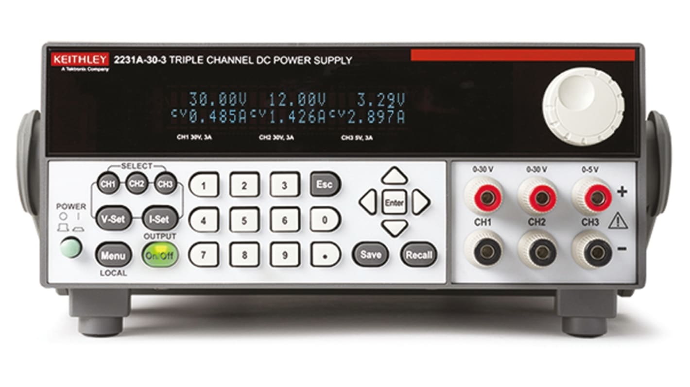 Alimentation de laboratoire, 0 → 5 V, 2 x 0 → 30 V, 2 x 0 → 3A, 3 sorties 195W, Etalonné RS