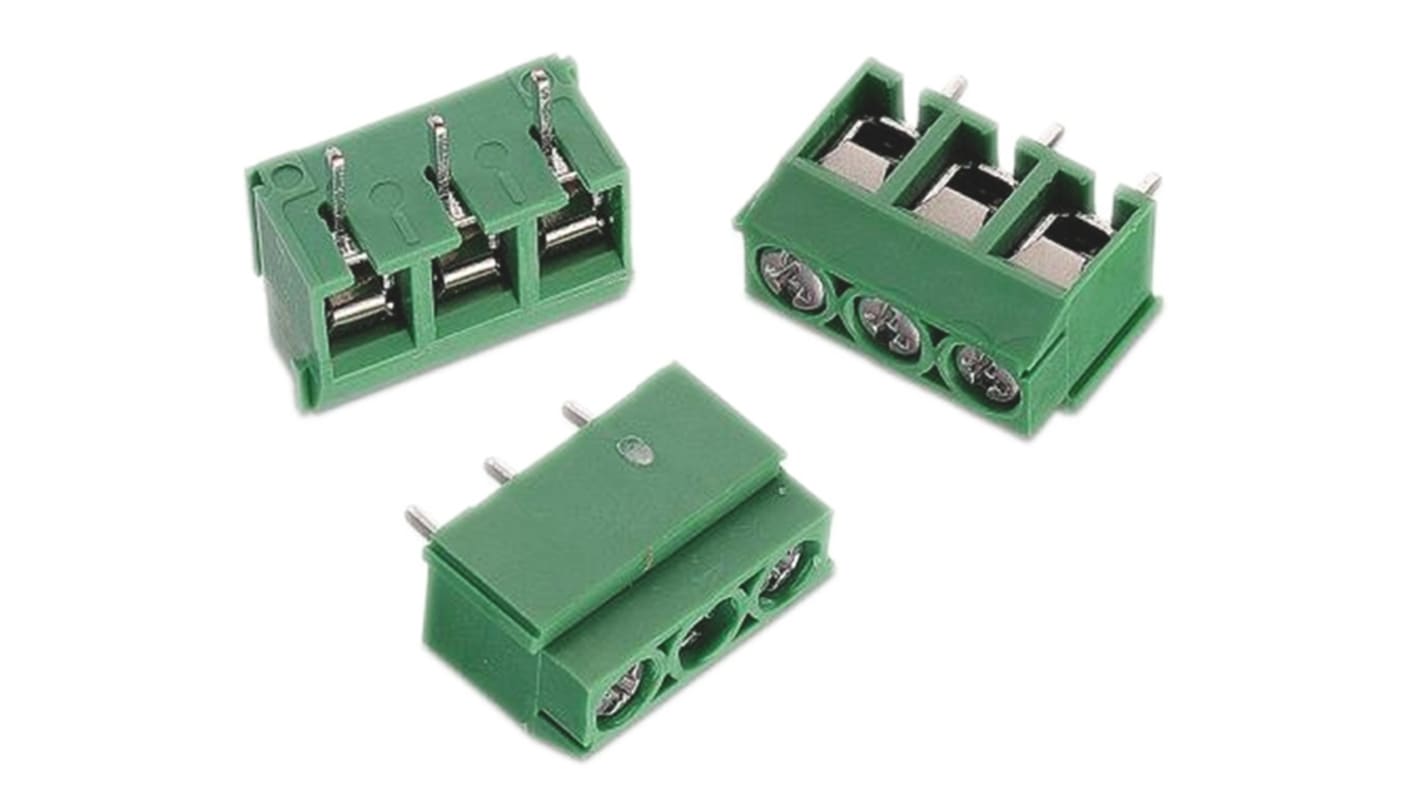 Borne para PCB Hembra Wurth Elektronik de 2 vías , paso 5mm, 8A, de color Verde, montaje Montaje en orificio pasante,