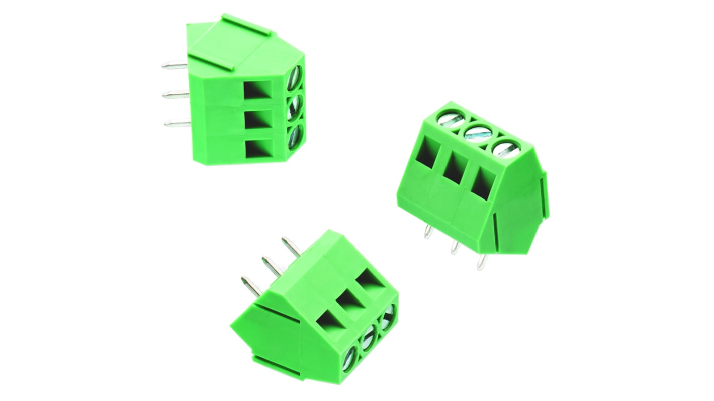 Borne para PCB Hembra Wurth Elektronik de 3 vías , paso 5mm, 10A, de color Verde, montaje Montaje en orificio pasante,