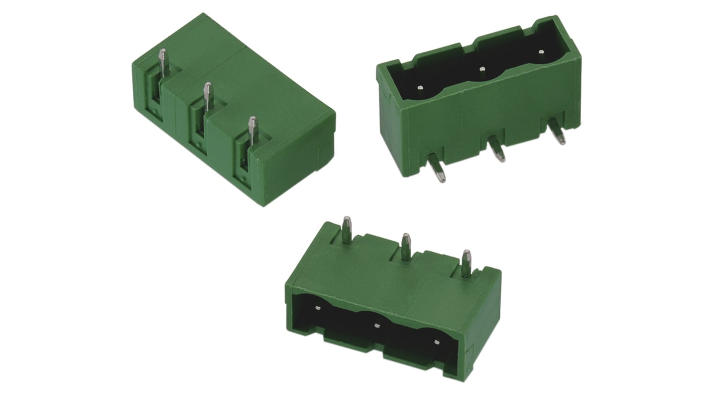 Wurth Elektronik 7.62mm Pitch 3 Way Right Angle Pluggable Terminal Block, Header, Through Hole, Solder Termination