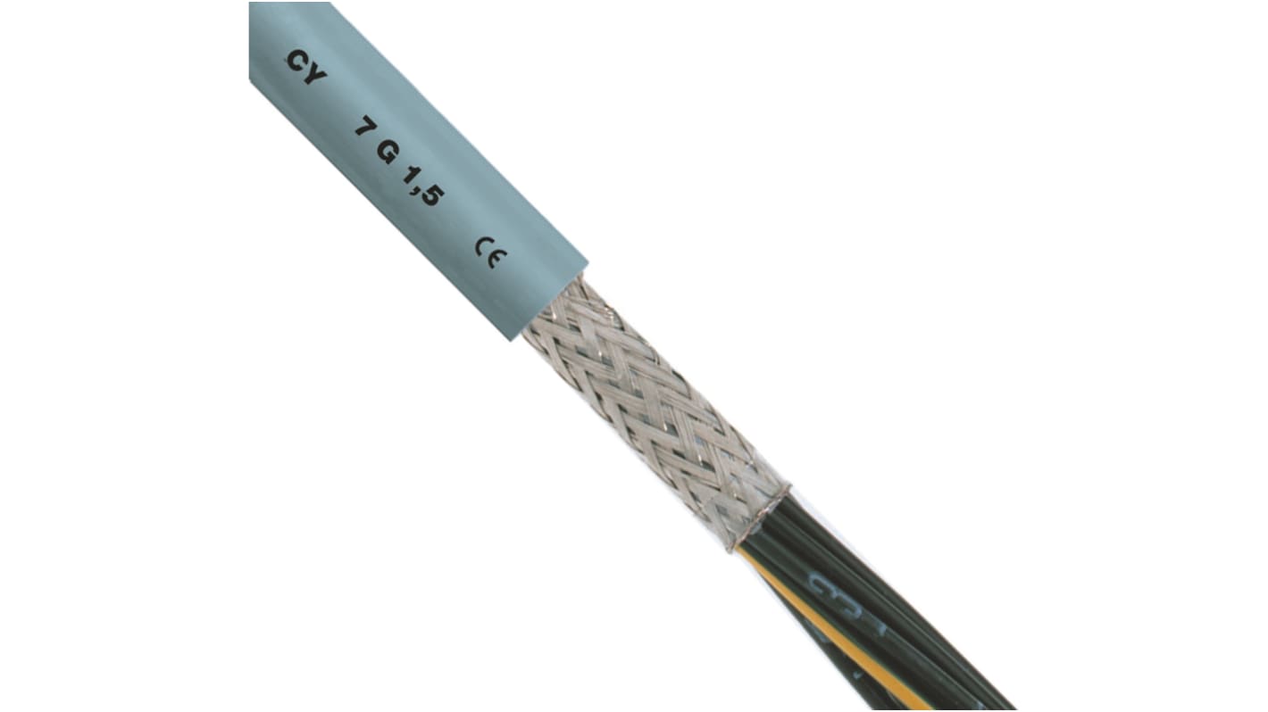 Câble de commande Blindé RS PRO 300/500 V, 7 x 0,75 mm², 18 AWG, gaine PVC Gris, 50m