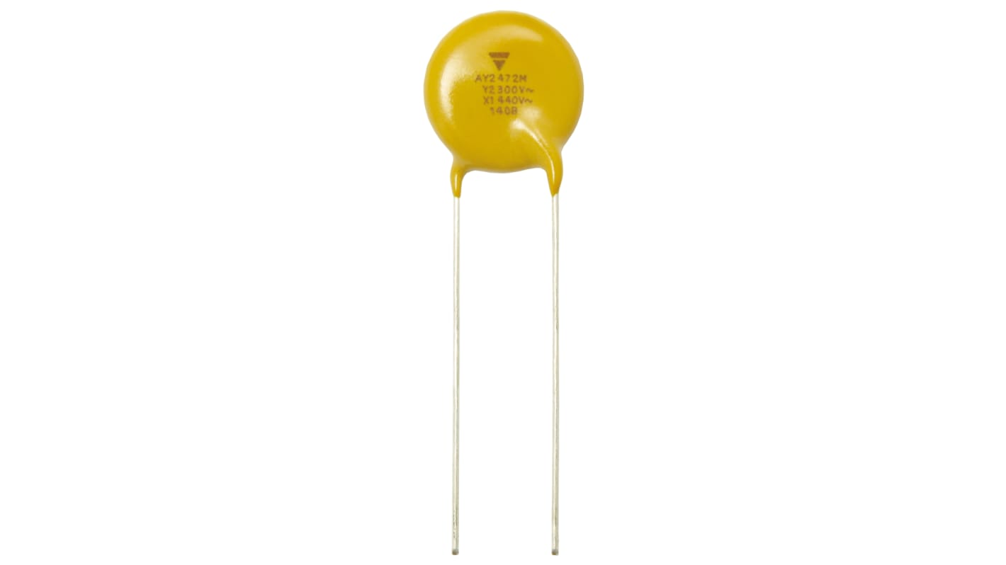 Vishay Single Layer Ceramic Capacitor SLCC 1nF 300 V ac, 440 V ac ±20% Y5U Dielectric, AY2 Series, Through Hole +125°C