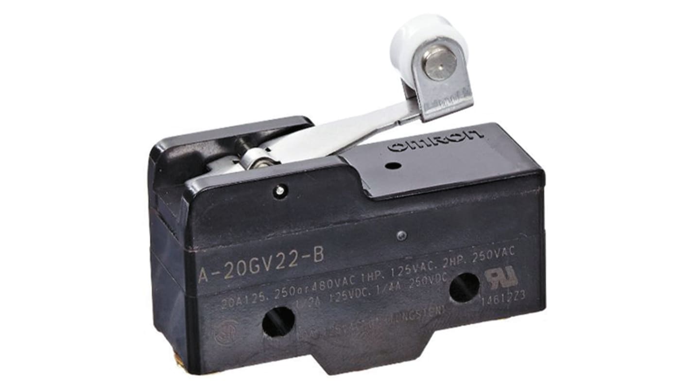 Omron Roller Lever Limit Switch, NO/NC, IP00, SPDT, 500V ac Max, 20A Max