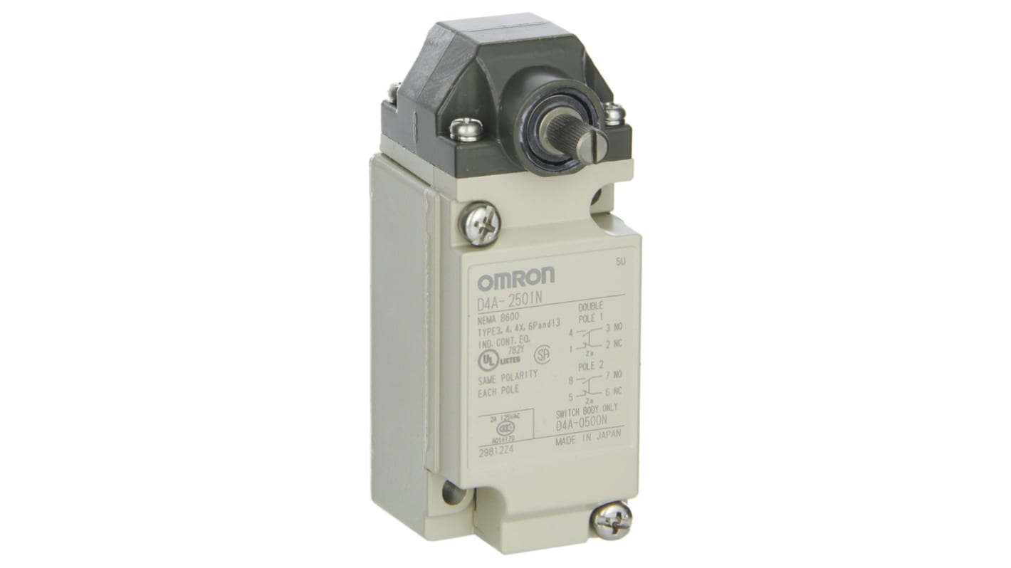 Omron Roller Lever Limit Switch, 2NO/2NC, IP67, DPDT, 600V ac Max, 5A Max