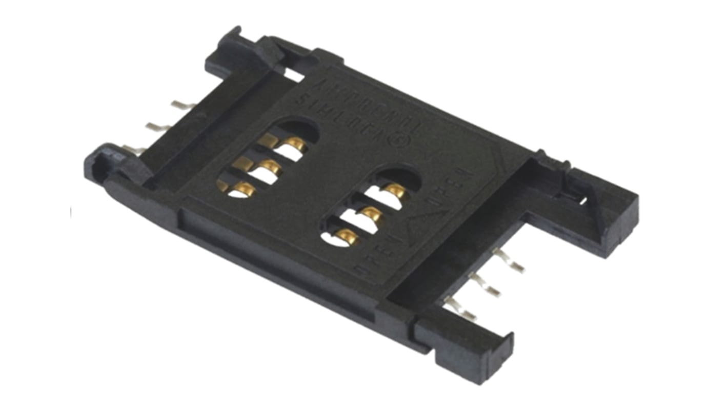 Conector para tarjeta de memoria SIM Hirose serie ID1 de 6 contactos, paso 2.54mm, 1 fila, montaje superficial