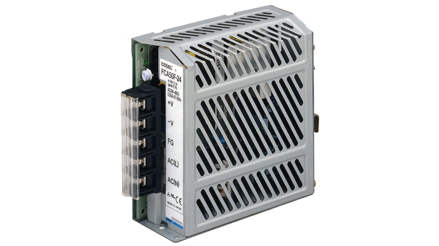 Cosel Switching Power Supply, FCA50F-24, 24V dc, 2.1A, 50W, 1 Output, 187 → 528V ac Input Voltage