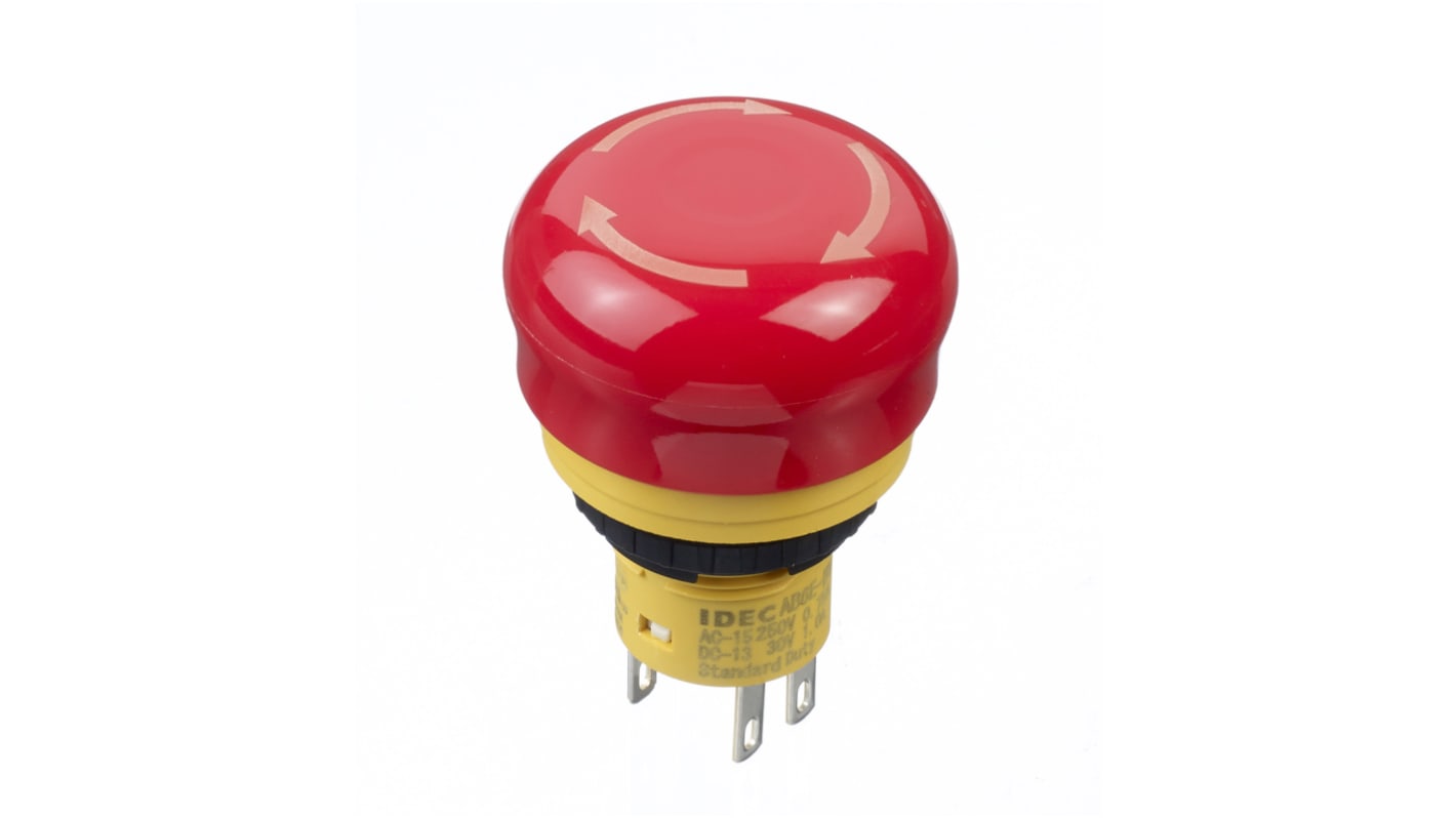 Idec X6 Series Twist Release Emergency Stop Push Button, Panel Mount, 16mm Cutout, 2NC, IP65