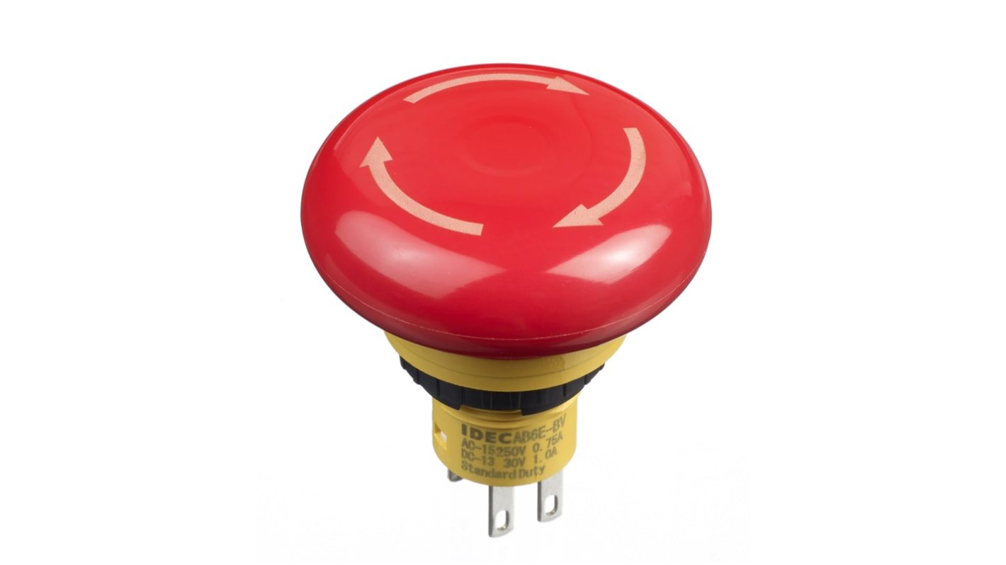 Idec X6 Series Twist Release Emergency Stop Push Button, Panel Mount, 16mm Cutout, 2NC, IP65