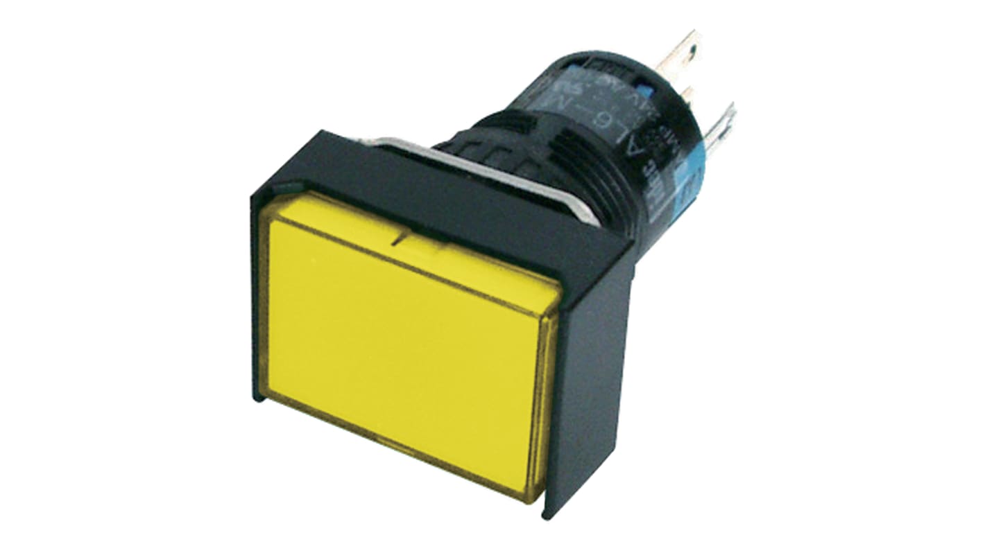 Idec Illuminated Push Button Switch, Momentary, Panel Mount, 16mm Cutout, SPDT, Yellow LED, 250V, IP65