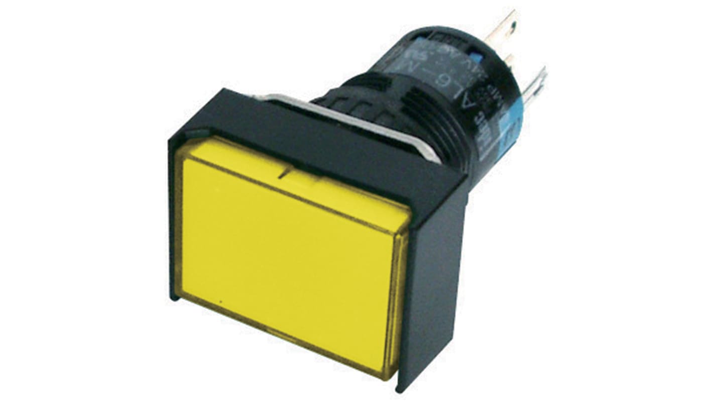 Idec Illuminated Push Button Switch, Momentary, Panel Mount, 16mm Cutout, DPDT, Yellow LED, 250V, IP40