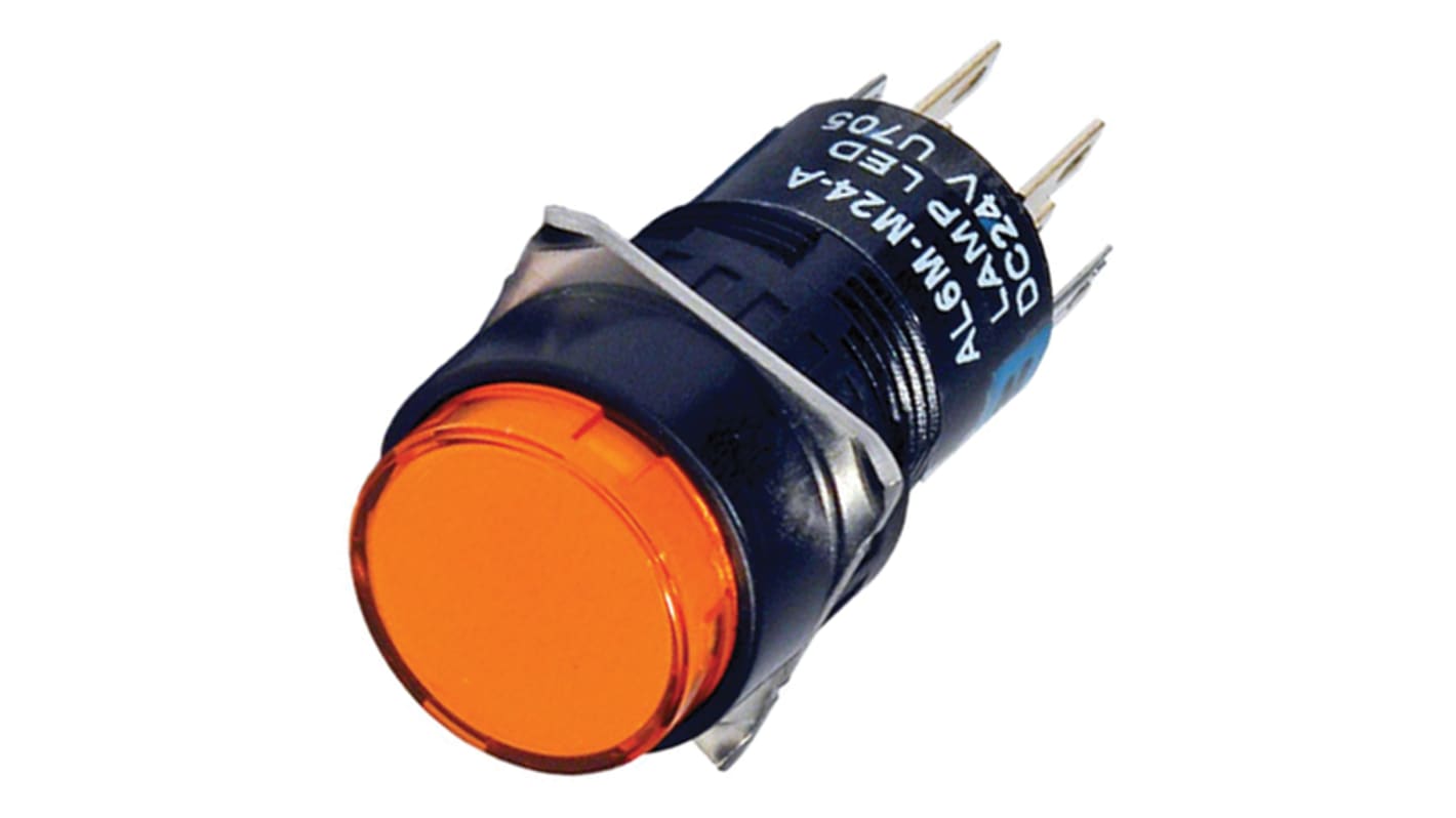 Idec Illuminated Push Button Switch, Momentary, Panel Mount, 16.2mm Cutout, DPDT, Amber LED, 250V, IP65