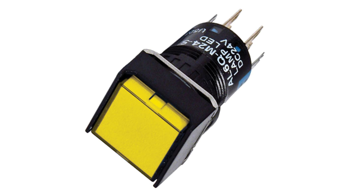 Idec Illuminated Push Button Switch, Momentary, Panel Mount, DPDT, Yellow LED, 250V, IP40