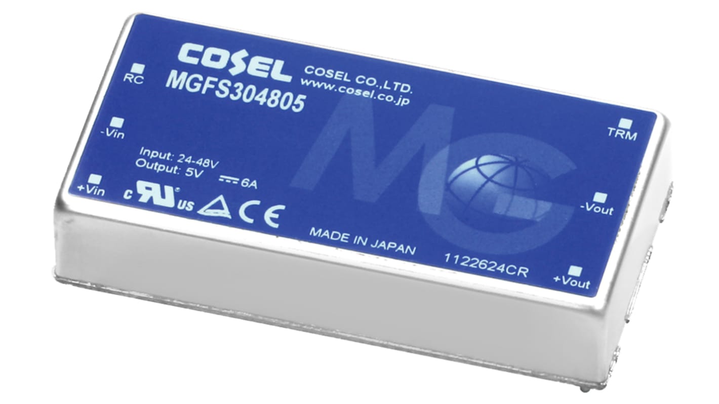 Cosel Isolated DC-DC Converter, 5V dc/ 6A Output, 18 → 76 V dc Input, 30W, Through Hole, +85°C Max Temp -40°C