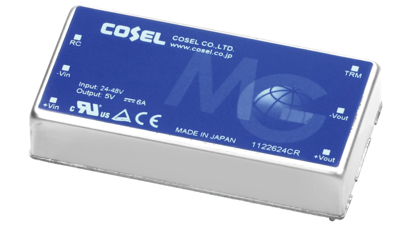 Cosel Isolated DC-DC Converter, 12V dc/ 2.5A Output, 18 → 76 V dc Input, 30W, Through Hole, +85°C Max Temp -40°C