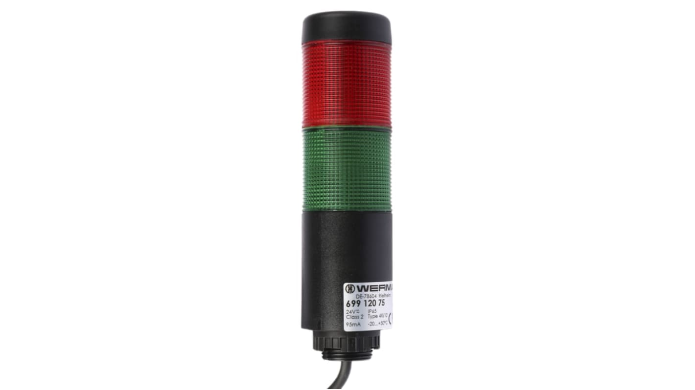 Colonnes lumineuses pré-configurées à LED Feu Fixe, Rouge / Vert avec Buzzer, série Kompakt 37, 24 V