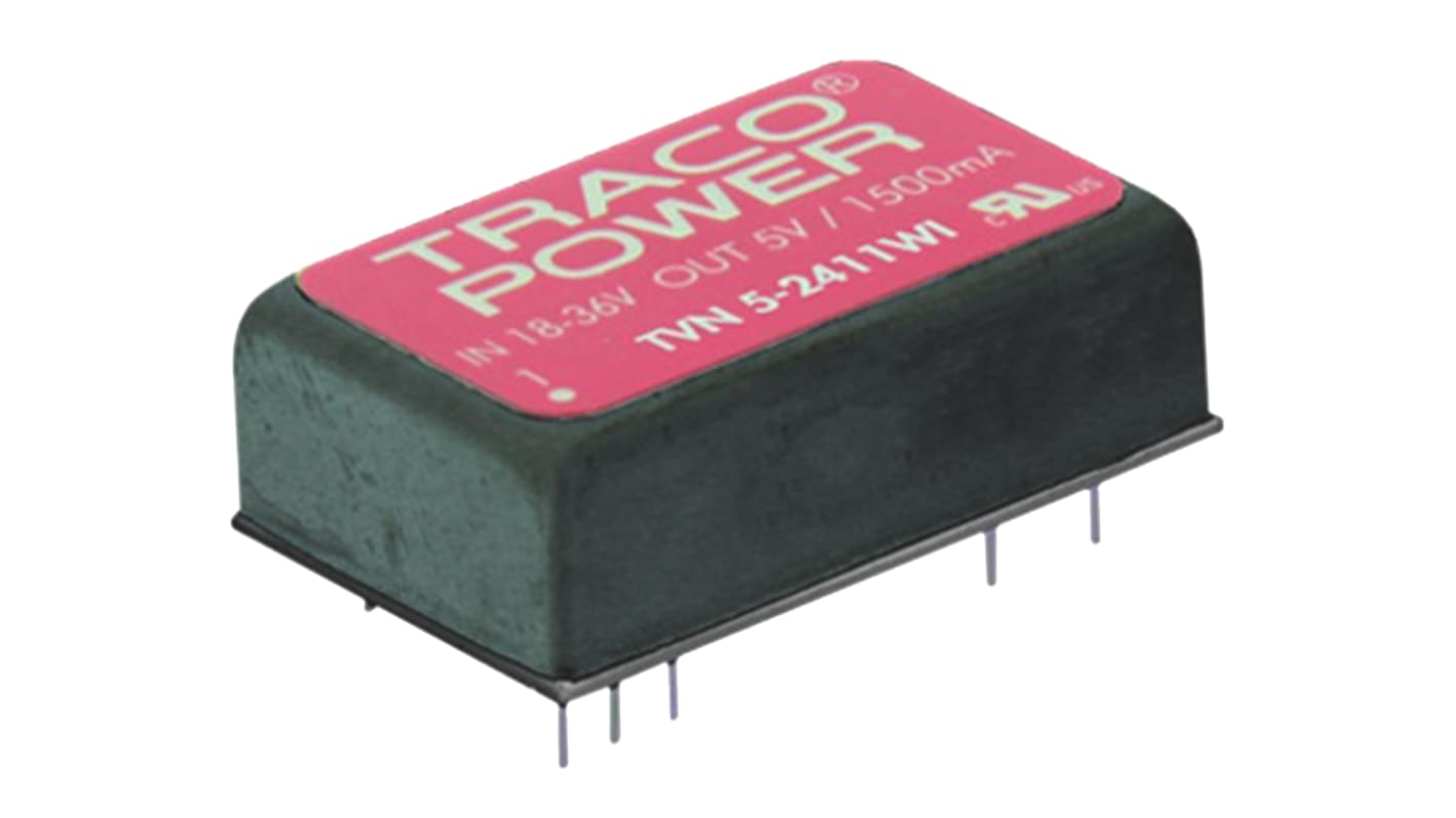 TRACOPOWER TVN 5WI DC-DC Converter, 24V dc/ 208mA Output, 9 → 36 V dc Input, 5W, Through Hole, +46°C Max Temp