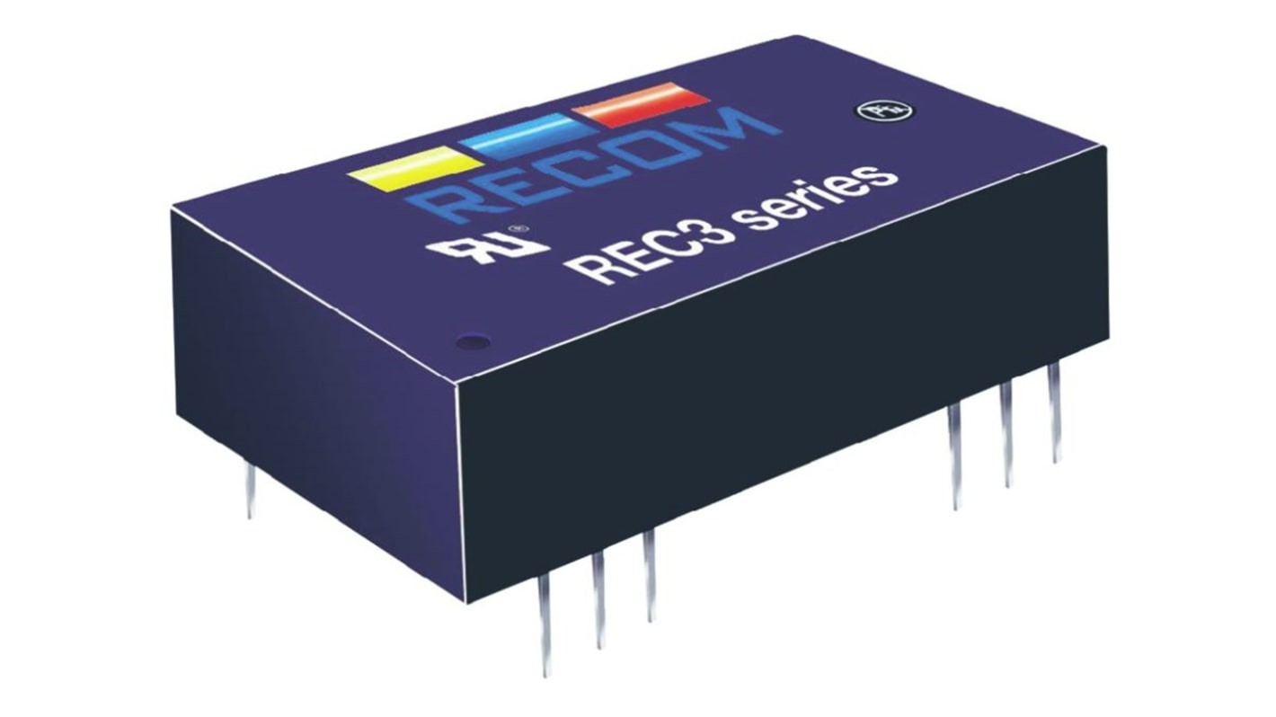 Recom REC3 DC-DC Converter, 5V dc/ 600mA Output, 18 → 72 V dc Input, 3W, Through Hole, +80°C Max Temp -40°C Min