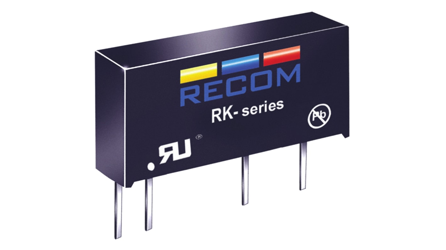 Recom RK DC-DC Converter, 5V dc/ 200mA Output, 4.5 → 5.5 V dc Input, 1W, Through Hole, +90°C Max Temp -40°C Min