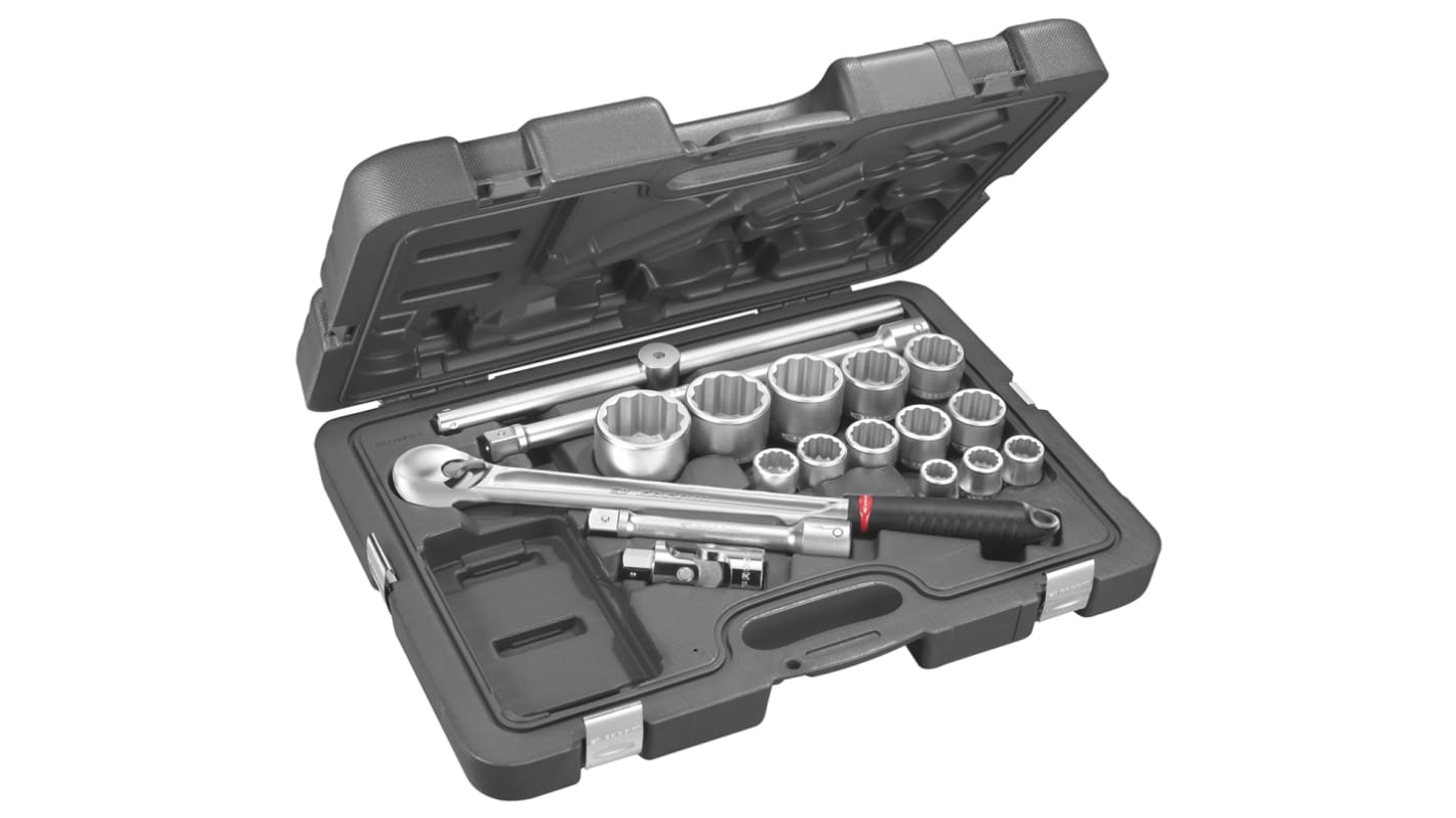 Facom 17-Piece Metric 3/4 in Standard Socket Set with Ratchet, 12 point