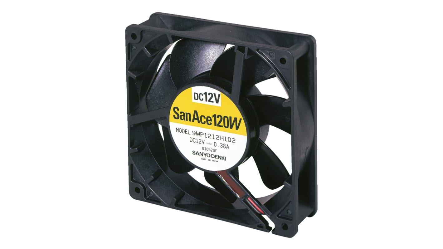 Sanyo Denki axiális ventilátor, 24 V DC, 119 x 119 x 38mm, 168.3m³/h, 2600rpm