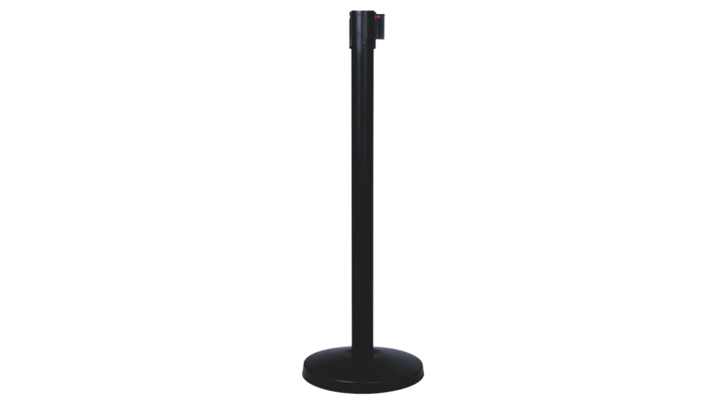 RS PRO Black Stainless Steel Retractable Barrier, 2.8m, Black Tape