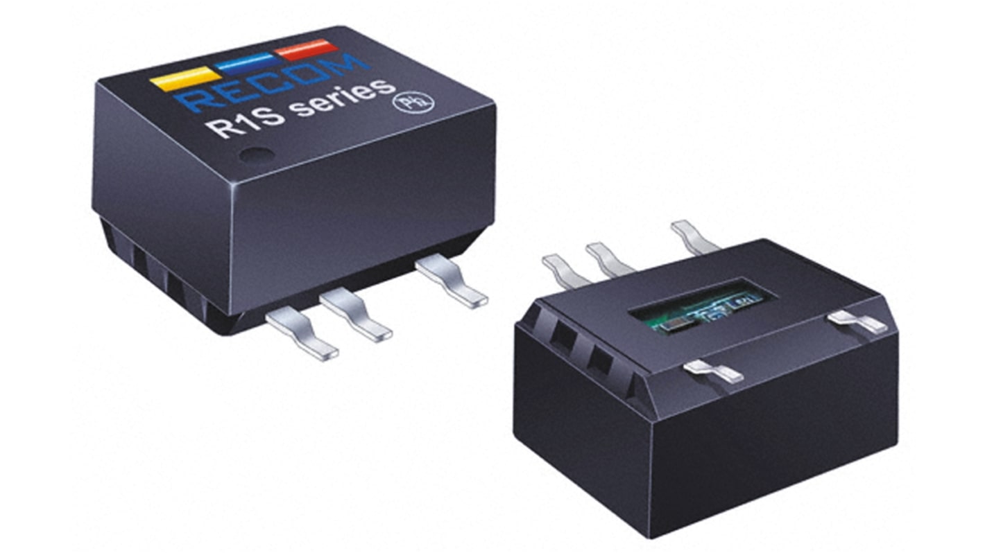 Recom R1S DC-DC Converter, 15V dc/ 66mA Output, 4.5 → 5.5 V dc Input, 1W, Surface Mount, +100°C Max Temp -40°C