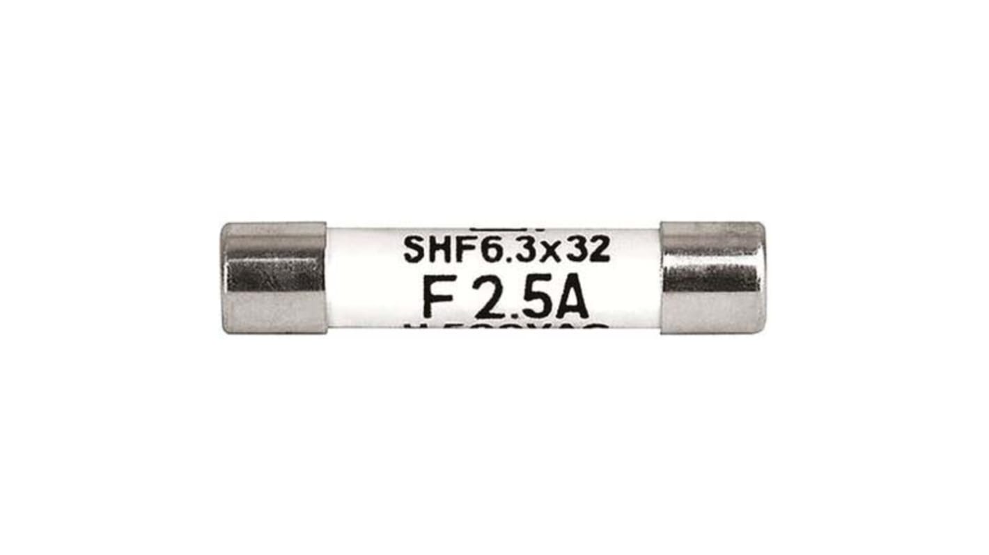 Fusible de cartucho cerámico Schurter, serie SHF 6.3x32, 500V ac, 2.5A, 6.3 x 32mm, acción rápida