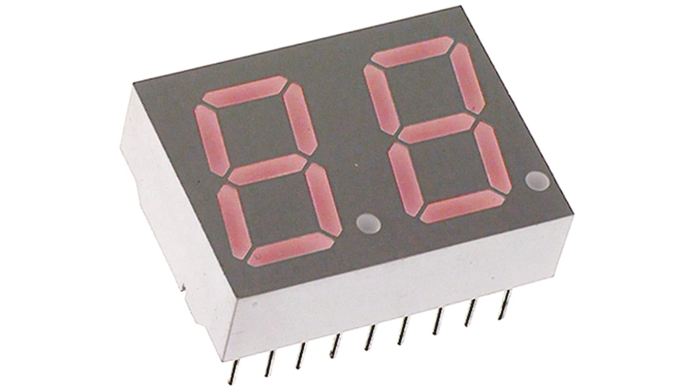 Broadcom LED-es kijelző 2 karakteres, Hétszegmenses, Anód, Vörös, 7,69 mcd, 14.2mm karaktermagasság 628 nm