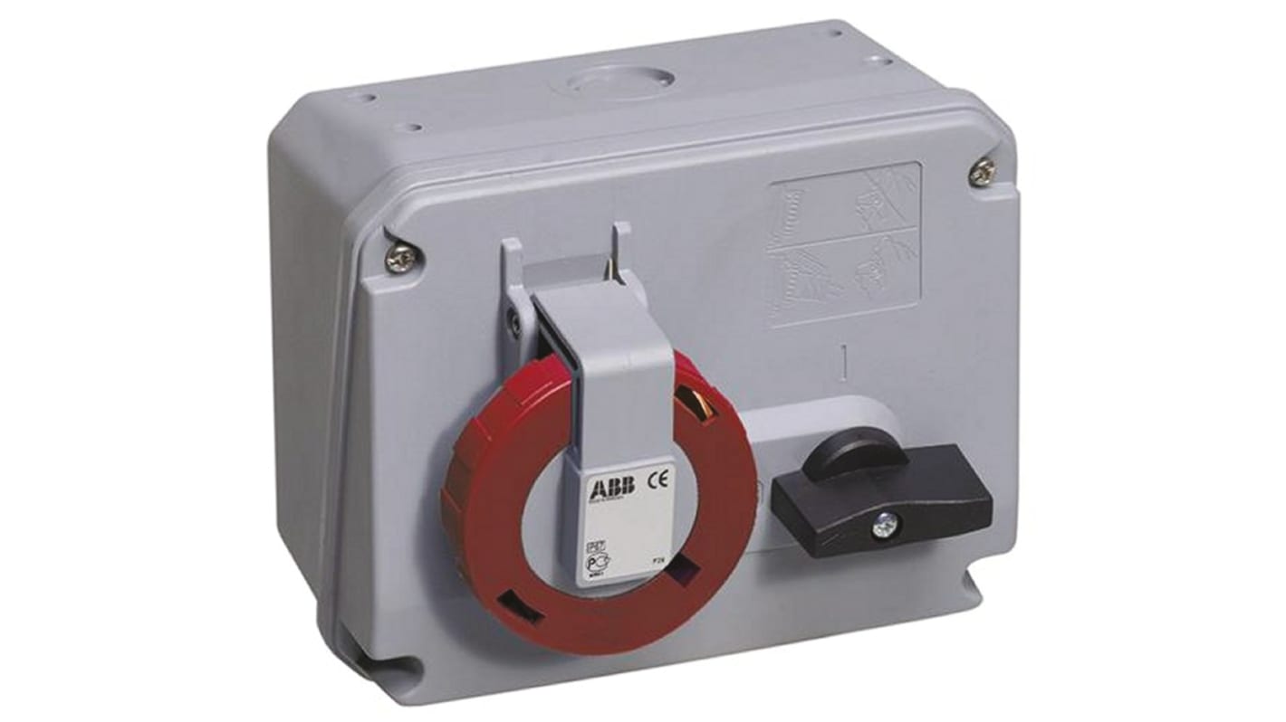 Amphenol Industrial CEE Steckvorrichtung abschaltbar, Buchse Rot Horizontal 3P+E, 346 → 415 V / 64A, IP 67