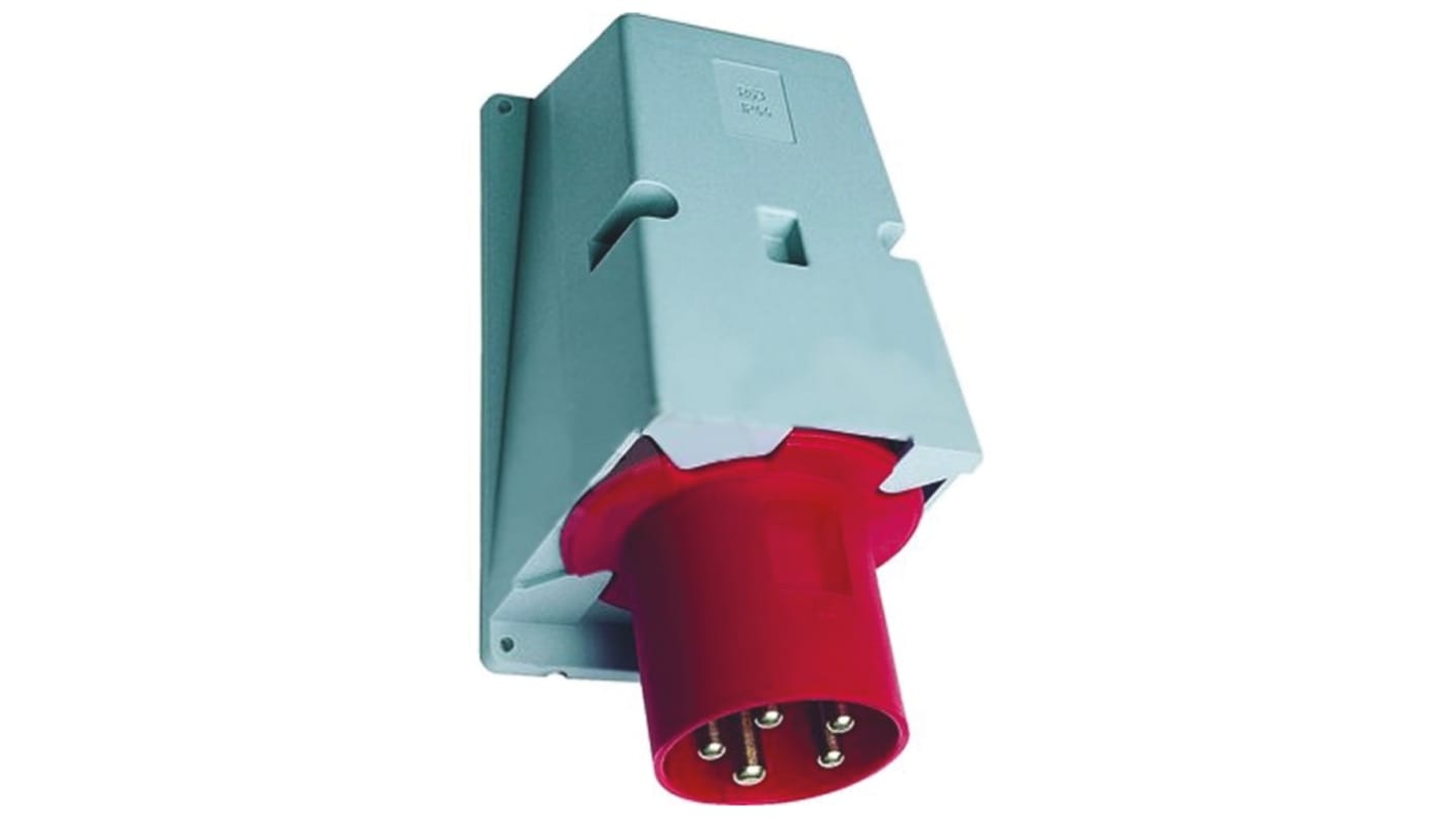 ABB, Easy & Safe IP44 Red Panel Mount 3P+E Right Angle Industrial Power Plug, Rated At 63A, 415.0 V