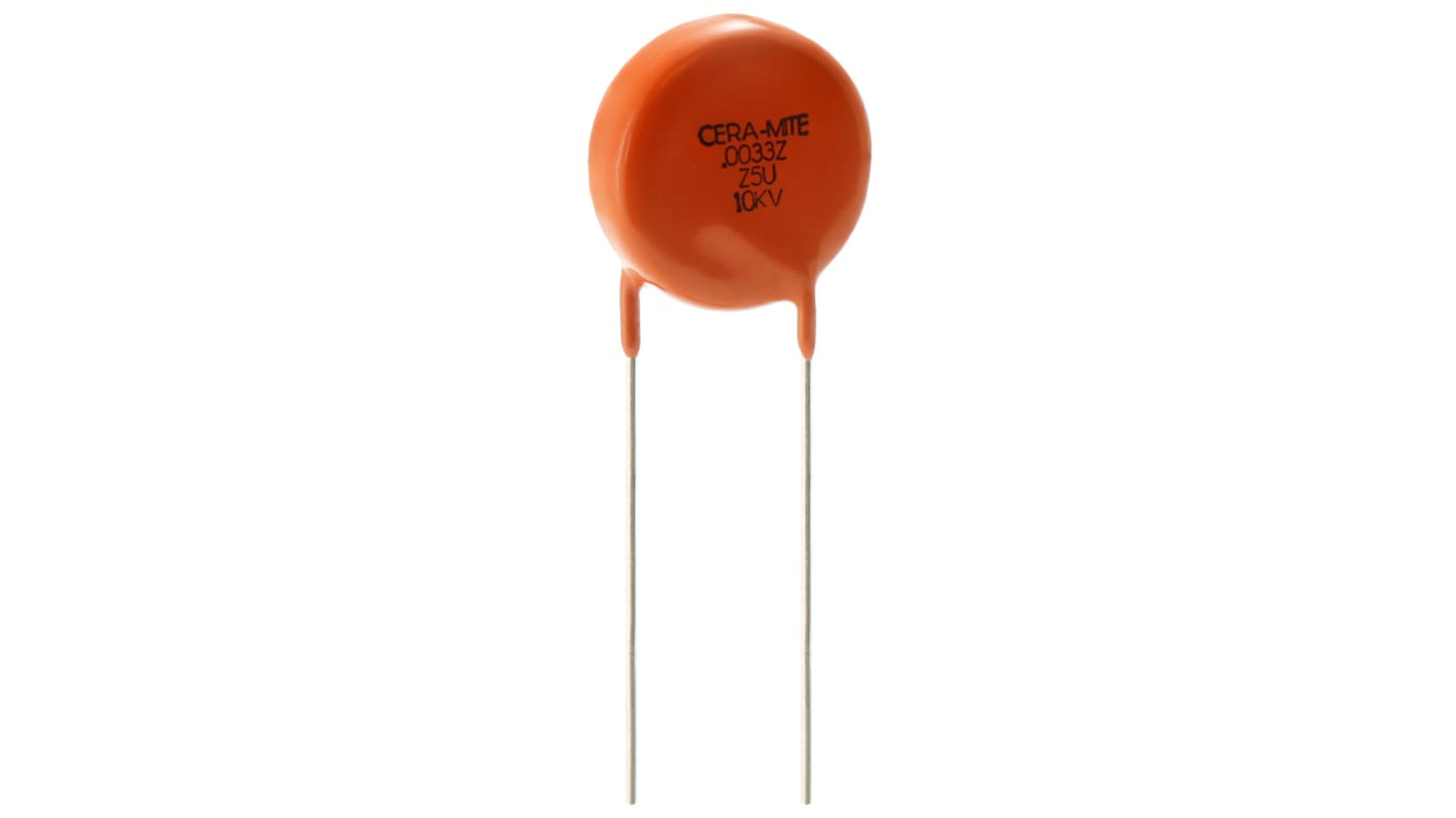 Vishay Single Layer Ceramic Capacitor (SLCC) 500pF 10kV dc ±20% X5F Dielectric, 615R, Through Hole +105°C Max Op. Temp.