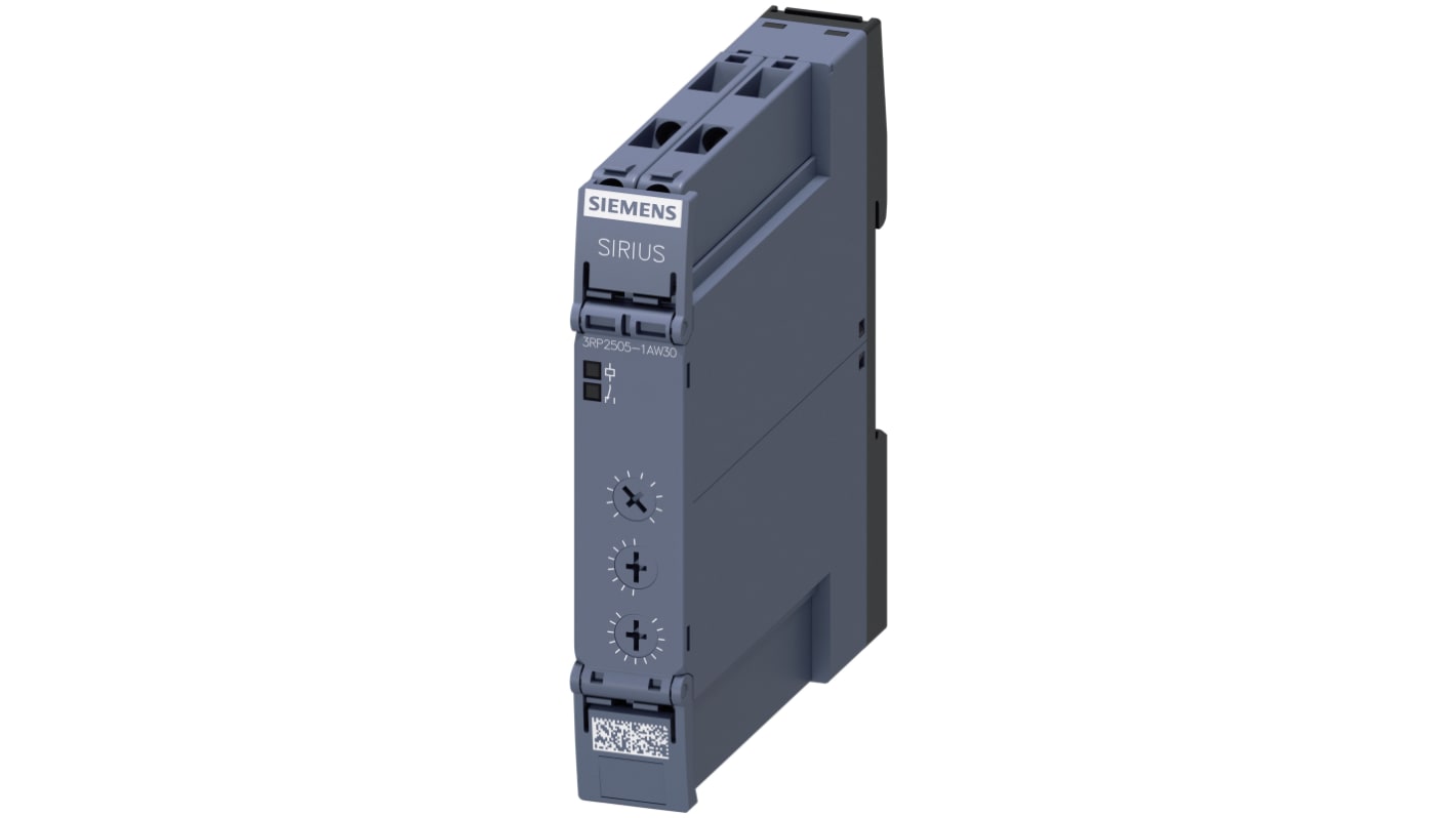 Siemens 3RP25 Series DIN Rail Mount Timer Relay, 12 → 240V ac/dc, 1-Contact, 1 s → 100h, SPDT